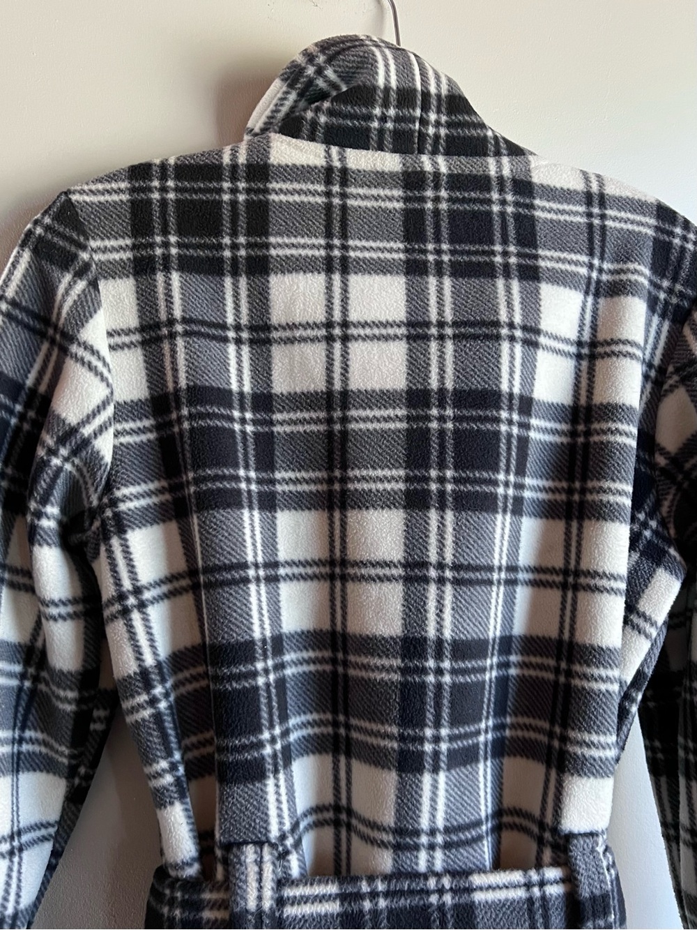 Lady Hathaway Plaid Coat Large Black White Belted Double Breasted Peacoat - Picture 9 of 9